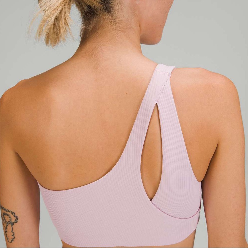 W Lululemon Pink Peony Ribbed Nulu Asymmetrical Yoga Bra Size S |A70